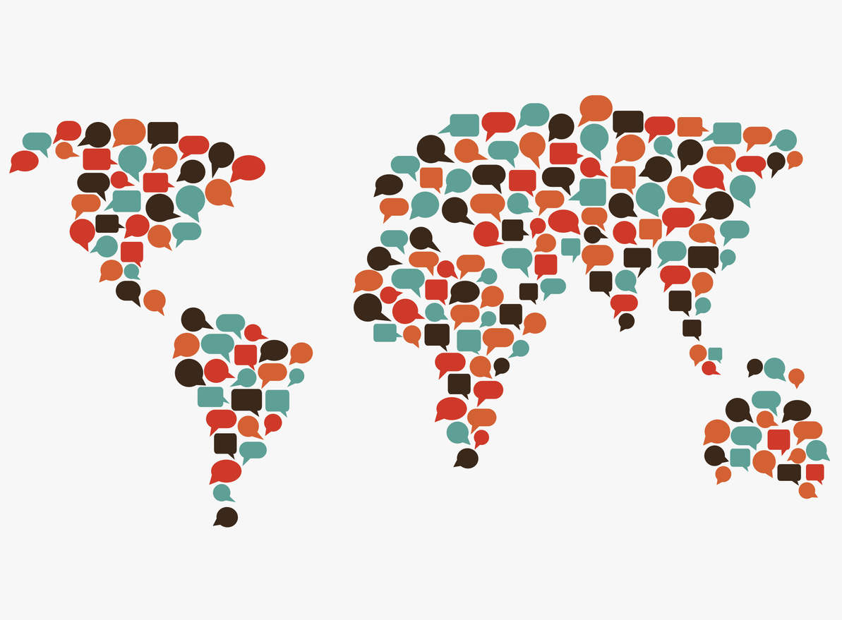 A world map suggesting the wide variety of languages.
